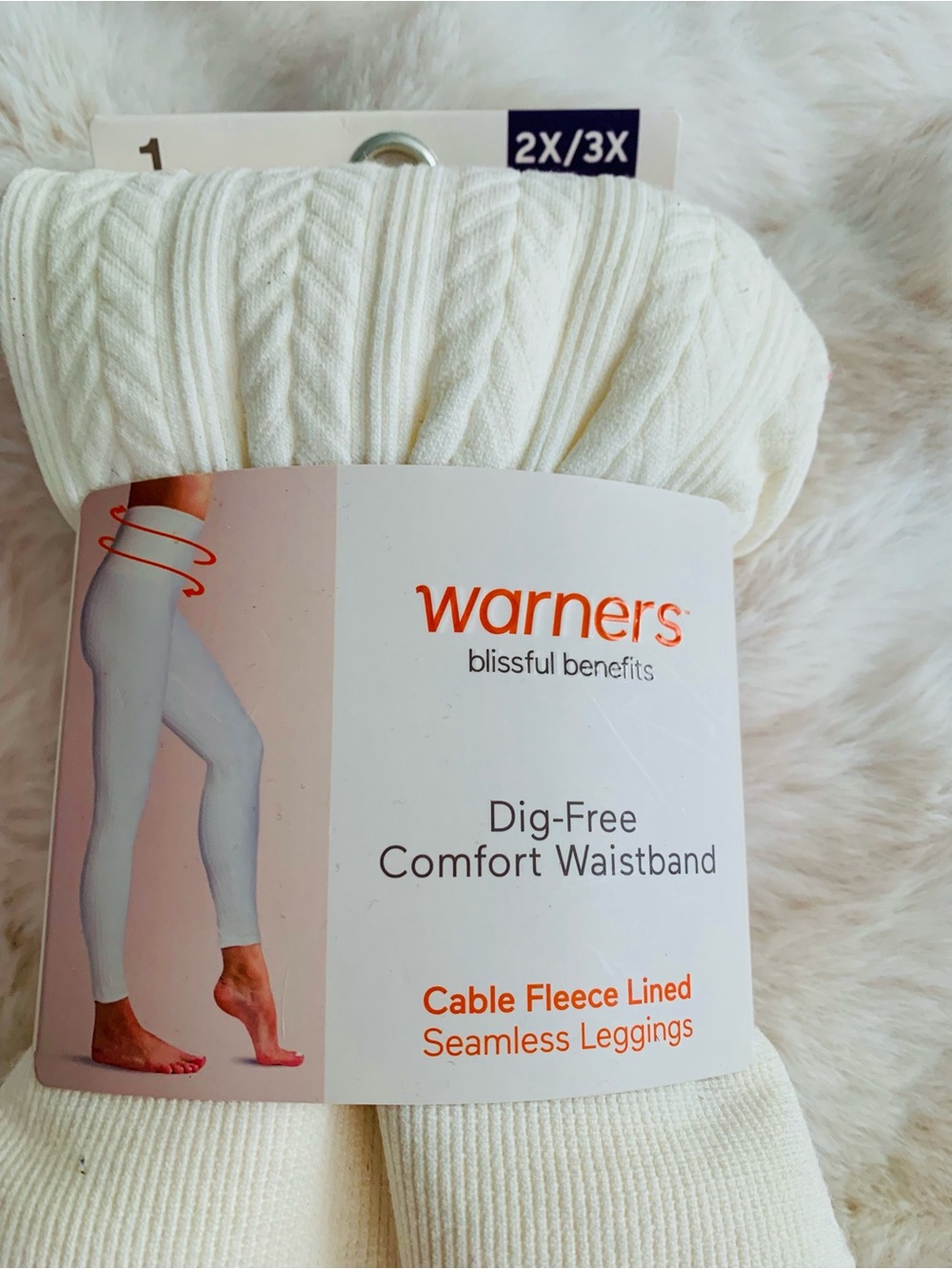 Warners White Cable Fleece Lined Seamless Leggings